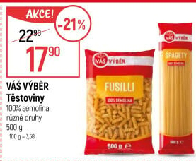 Těstoviny semolinové Váš Výběr