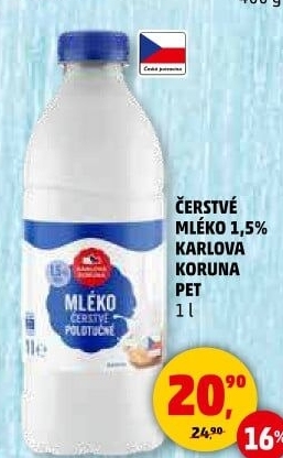 Mléko čerstvé Karlova Koruna - 1,5 polotučné