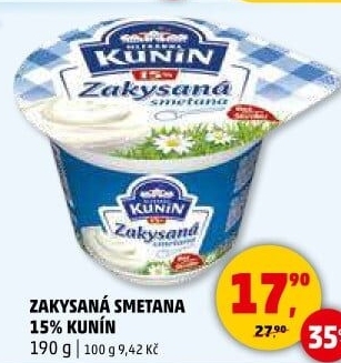 Zakysaná smetana Mlékárna Kunín 15%