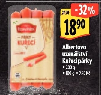 Párky kuřecí Albertovo uzenářství