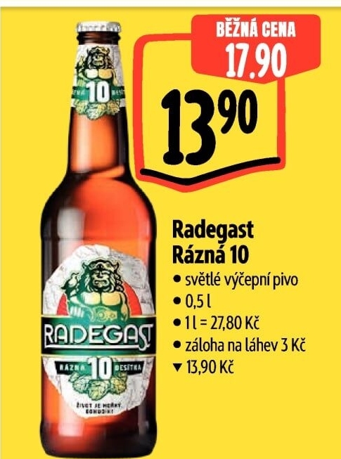 Pivo světlé výčepní Rázná 10° Radegast