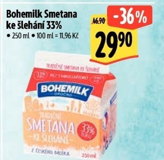 Smetana ke šlehání 33% Bohemilk Opočno
