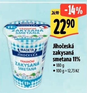 Smetana zakysaná Jihočeská Madeta 11%