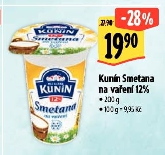 Smetana na vaření Mlékárna Kunín 12%