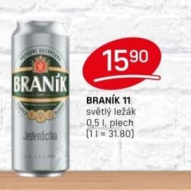 Pivo světlý ležák 11° Jedenáctka Braník
