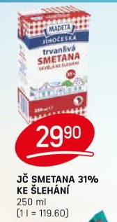 Smetana ke šlehání trvanlivá Jihočeská Madeta 31%