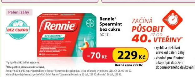 Žvýkací tablety proti pálení žáhy bez cukru Rennie