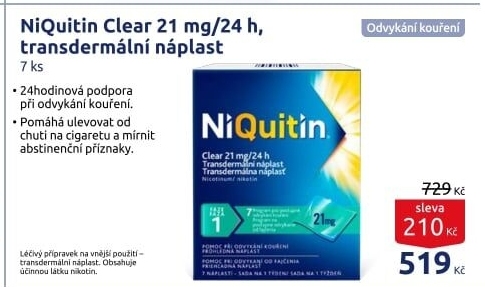 Náplast nikotinová 21 mg Clear NiQuitin