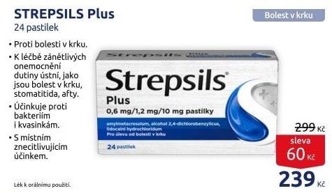 Pastilky proti bolesti v krku Plus Strepsils