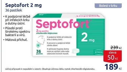 Pastilky proti bolesti v krku Septofort