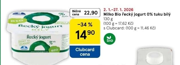 Bílý jogurt řecký bio 0% Milko