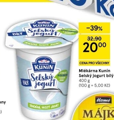 Bílý jogurt selský Mlékárna Kunín