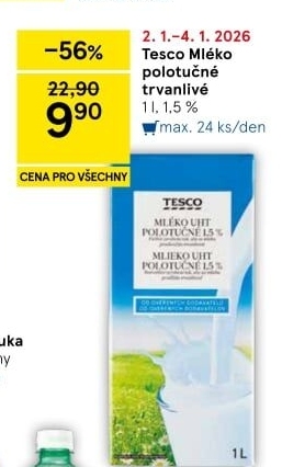 Mléko trvanlivé Tesco - 1,5% polotučné