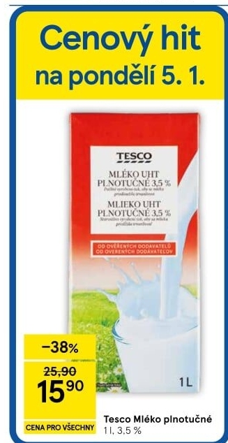 Mléko trvanlivé Tesco - 3,5% plnotučné