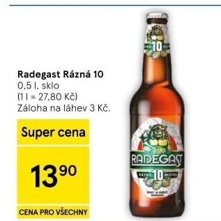 Pivo světlé výčepní Rázná 10° Radegast