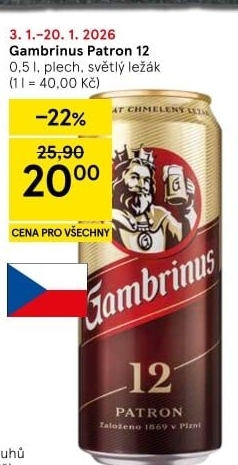 Pivo světlý ležák 12° Patron Gambrinus