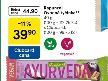 Tyčinka ovocná bio Rapunzel