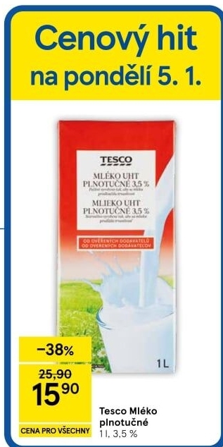 Mléko trvanlivé Tesco - 3,5% plnotučné