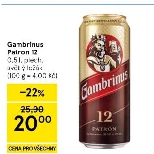 Pivo světlý ležák 12° Patron Gambrinus