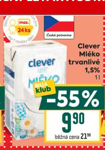 Mléko trvanlivé Clever - 1,5% polotučné