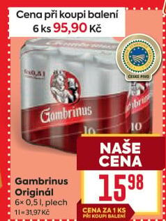 Pivo světlé výčepní Originál 10° Gambrinus