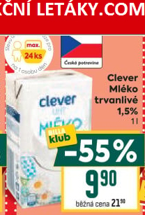 Mléko trvanlivé Clever - 1,5% polotučné
