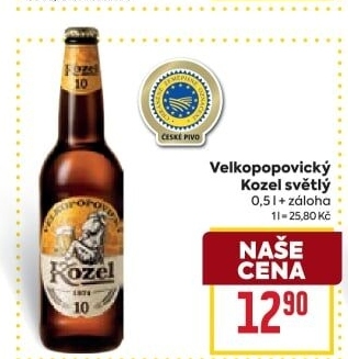 Pivo světlé výčepní 10°Velkopopovický Kozel
