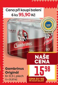 Pivo světlé výčepní Originál 10° Gambrinus