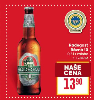 Pivo světlé výčepní Rázná 10° Radegast