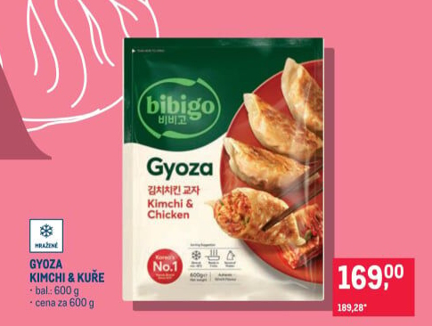 Gyoza knedlíčky kuřecí s kimchi mražené Bibigo