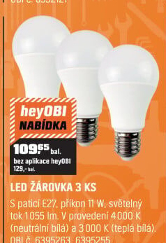 LED zdroj 11W,1055lm4000K, E27sada 3ks