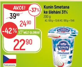 Smetana ke šlehání Mlékárna Kunín 31%