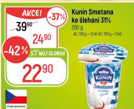 Smetana ke šlehání Mlékárna Kunín 31%