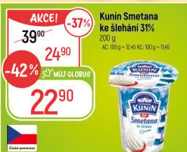 Smetana ke šlehání Mlékárna Kunín 31%
