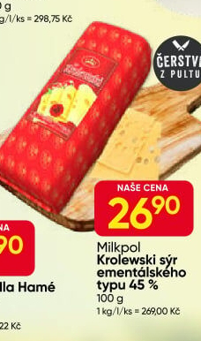 Sýr ementálského typu 45% Krolewski Milkpol