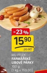 Párky farmářské libové Maso uzeniny Písek