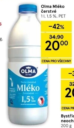 Mléko čerstvé Olma - 1,5% polotučné