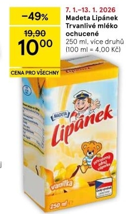 Nápoj mléko ochucené Lipánek Madeta