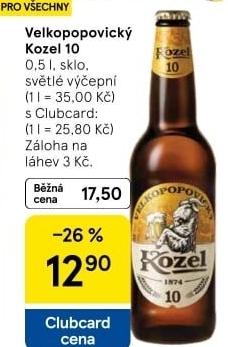 Pivo světlé výčepní 10°Velkopopovický Kozel