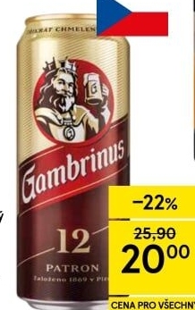 Pivo světlý ležák 12° Patron Gambrinus