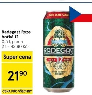 Pivo světlý ležák 12° Ryze hořká Radegast