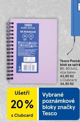 Poznámkový blok B5 Tesco