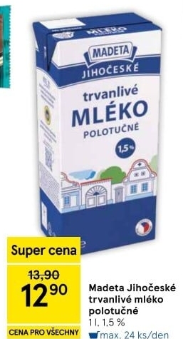 Mléko trvanlivé Jihočeské Madeta - 1,5% polotučné