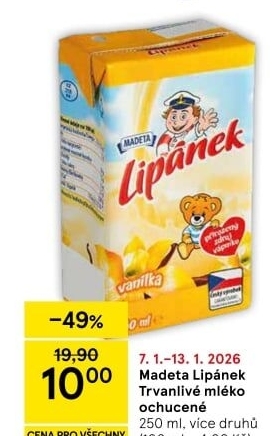Nápoj mléko ochucené Lipánek Madeta