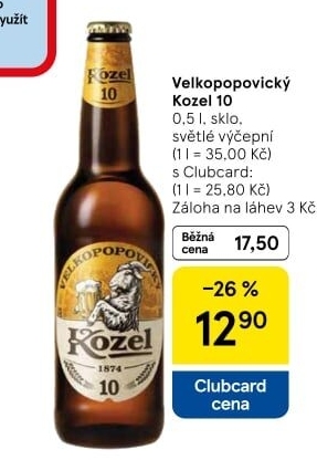 Pivo světlé výčepní 10°Velkopopovický Kozel
