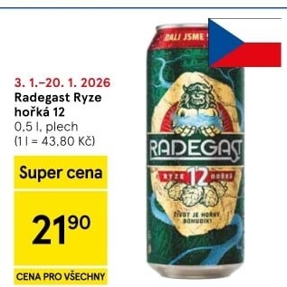 Pivo světlý ležák 12° Ryze hořká Radegast