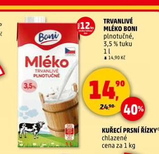Mléko trvanlivé Boni - 3,5% plnotučné