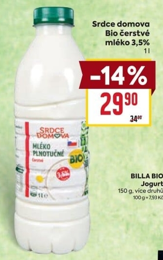 Mléko Bio čerstvé plnotučné3,5% Srdce Domova