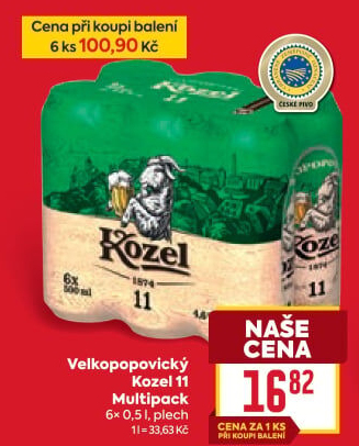 Pivo světlý ležák 11° Medium Velkopopovický Kozel