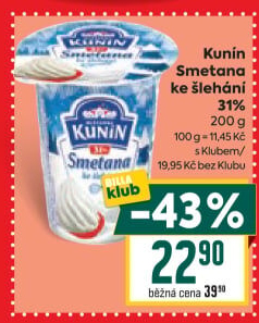 Smetana ke šlehání Mlékárna Kunín 31%